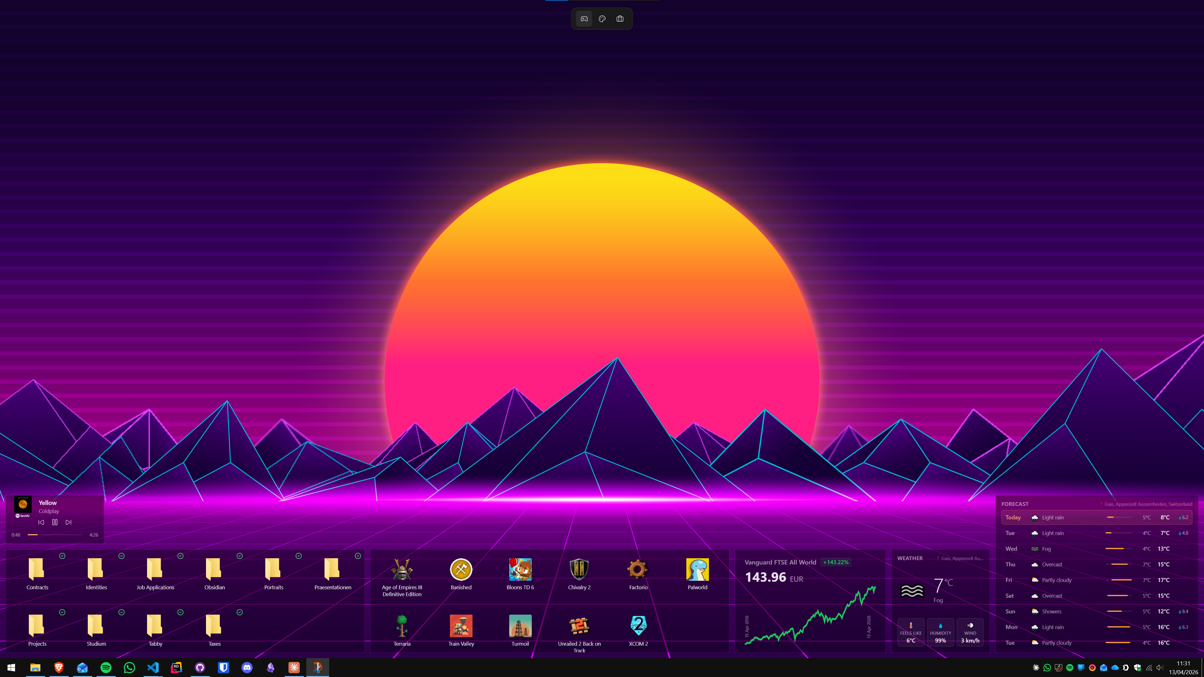 Themia widgets with retro synthwave wallpaper